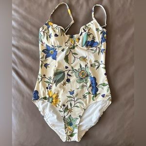Tory Burch Ivory Love Floral One Piece Cup Swimsuit